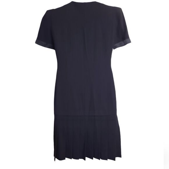 VINTAGE 90s Escada navy blue wool pleated dark academia drop‎ waist dress 36/S - Picture 3 of 12